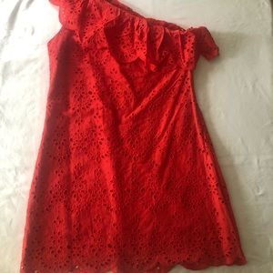 Cupcakes and Cashmere one shoulder eyelet dress